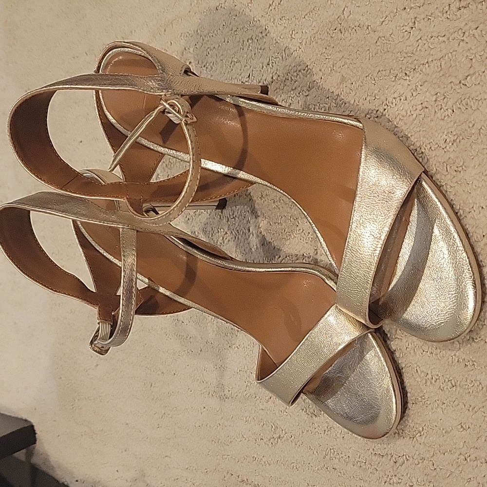 H by Halston Metallic Brushed Gold> Strappy Heels - Picture 2 of 6
